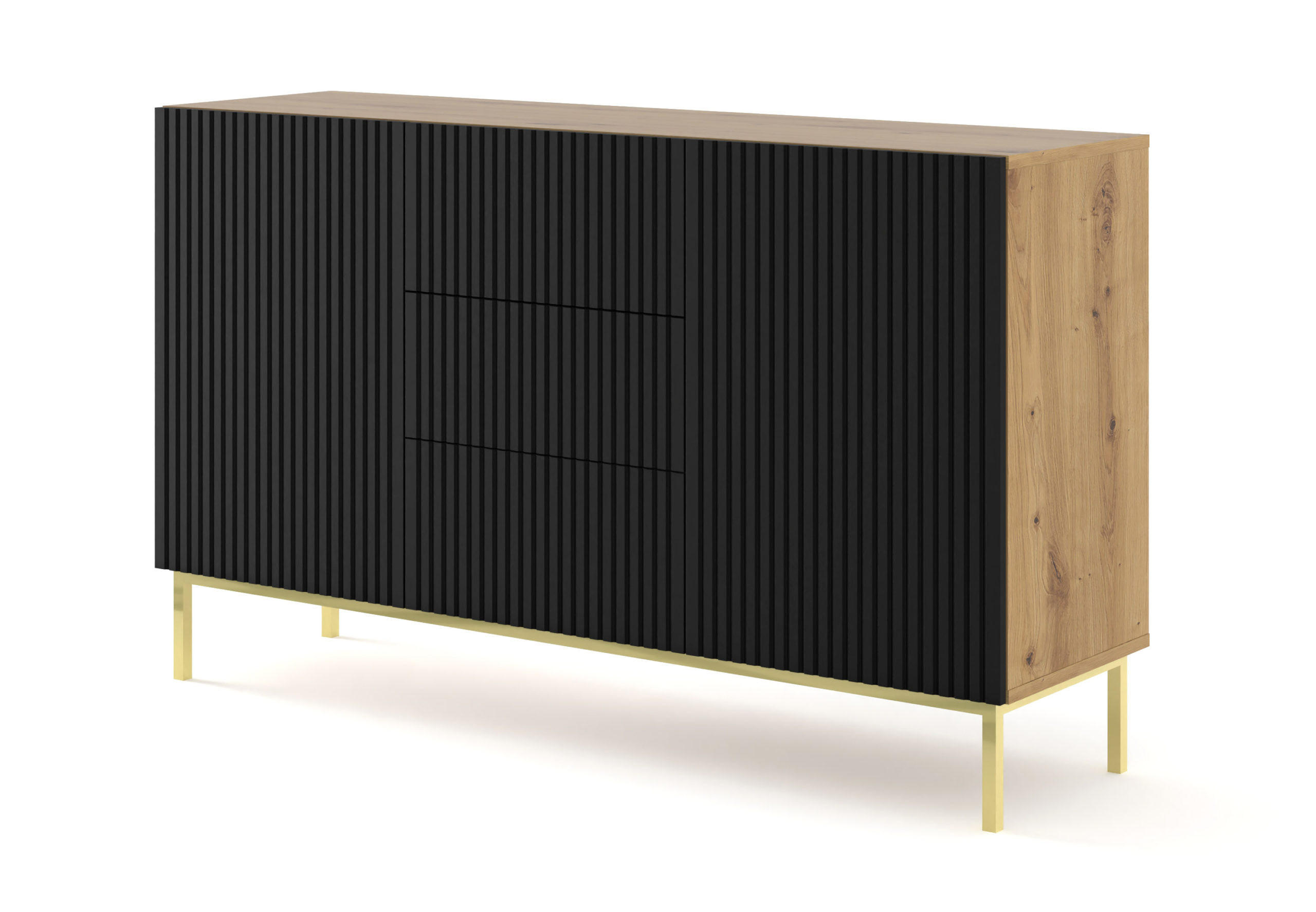 KOMMODE Artisan Eiche, Schwarz, Gold 150/87/42 - Schwarz, Holzwerkstoff (150/87/42cm) - RAUMHIRSCH FURNITURE