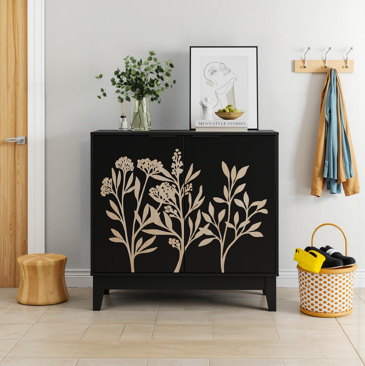 SIDEBOARD 80/38/76 cm schwarz aus MDF mit verstellbarem Einlegeboden - Schwarz, Holzwerkstoff (80/76/38cm) - OKWISH