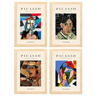 POSTER Set mit 4 Picassos Identifikationskollektion A3 Rahmen aus hellem Holz - Beige, Papier (29.7/3cm) - Nacnic