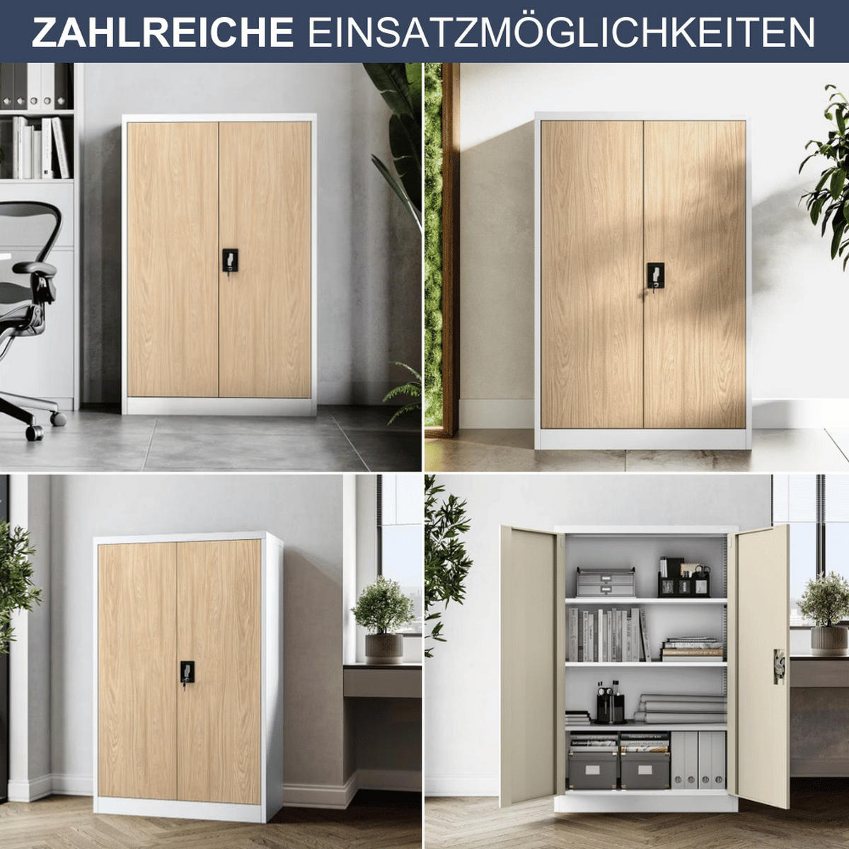 AKTENSCHRANK abschließbar KADO mit Flügeltüren 140x90x40cm Weiß-Sonoma Eiche - Weiß, Metall (90/140/40cm) - DELUKE