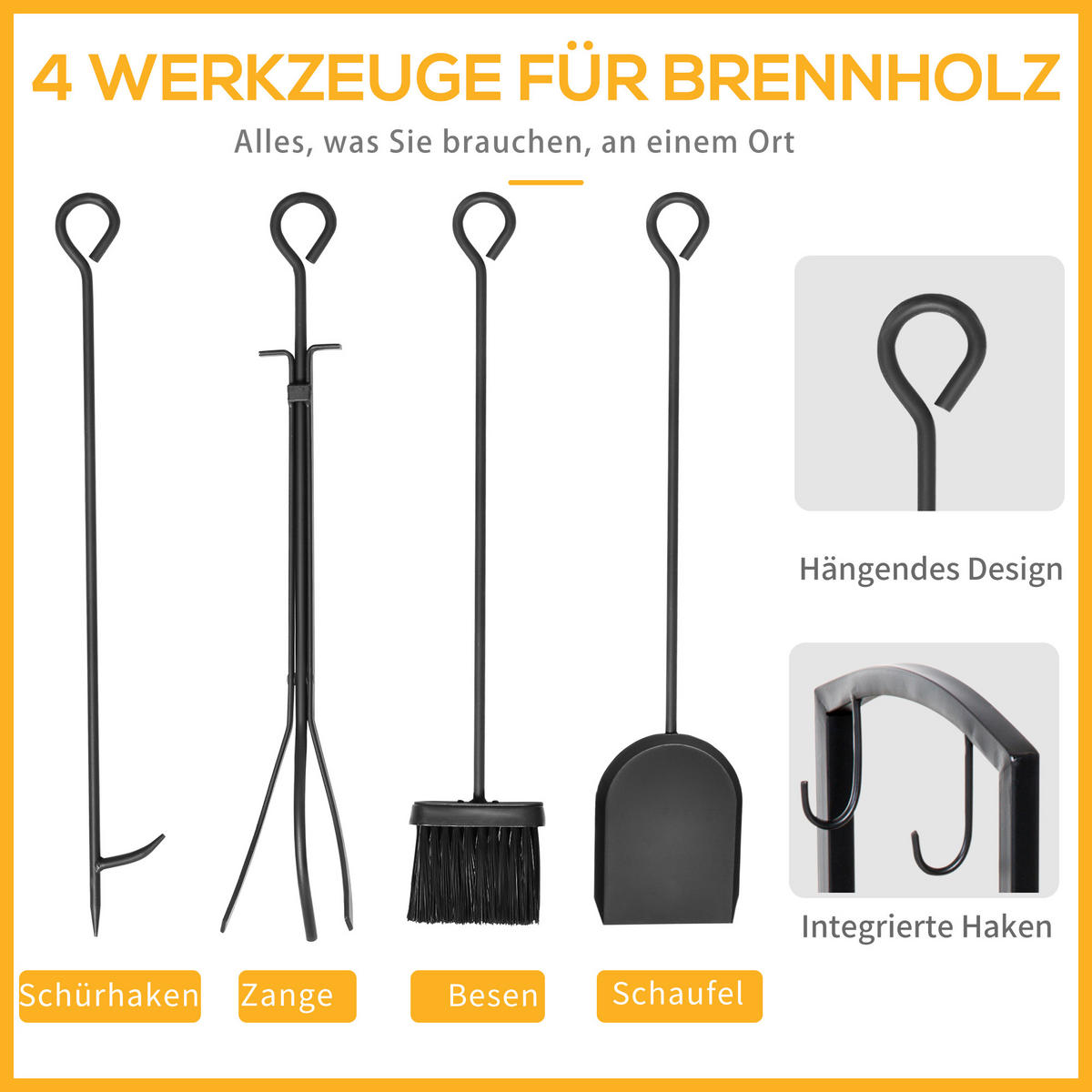 KAMINHOLZSTÄNDER, Stahl, Schwarz - Schwarz, Metall (30/745/40cm) - Outsunny