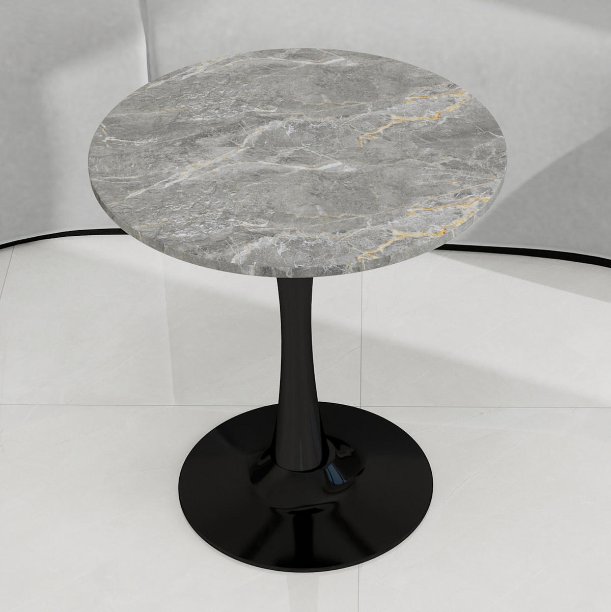 KONFERENČNÍ stolek 70/70/72 cm černo-šedý z umělého mramoru v minimalistickém stylu - šedá, kámen (70/70/72cm) - OKWISH