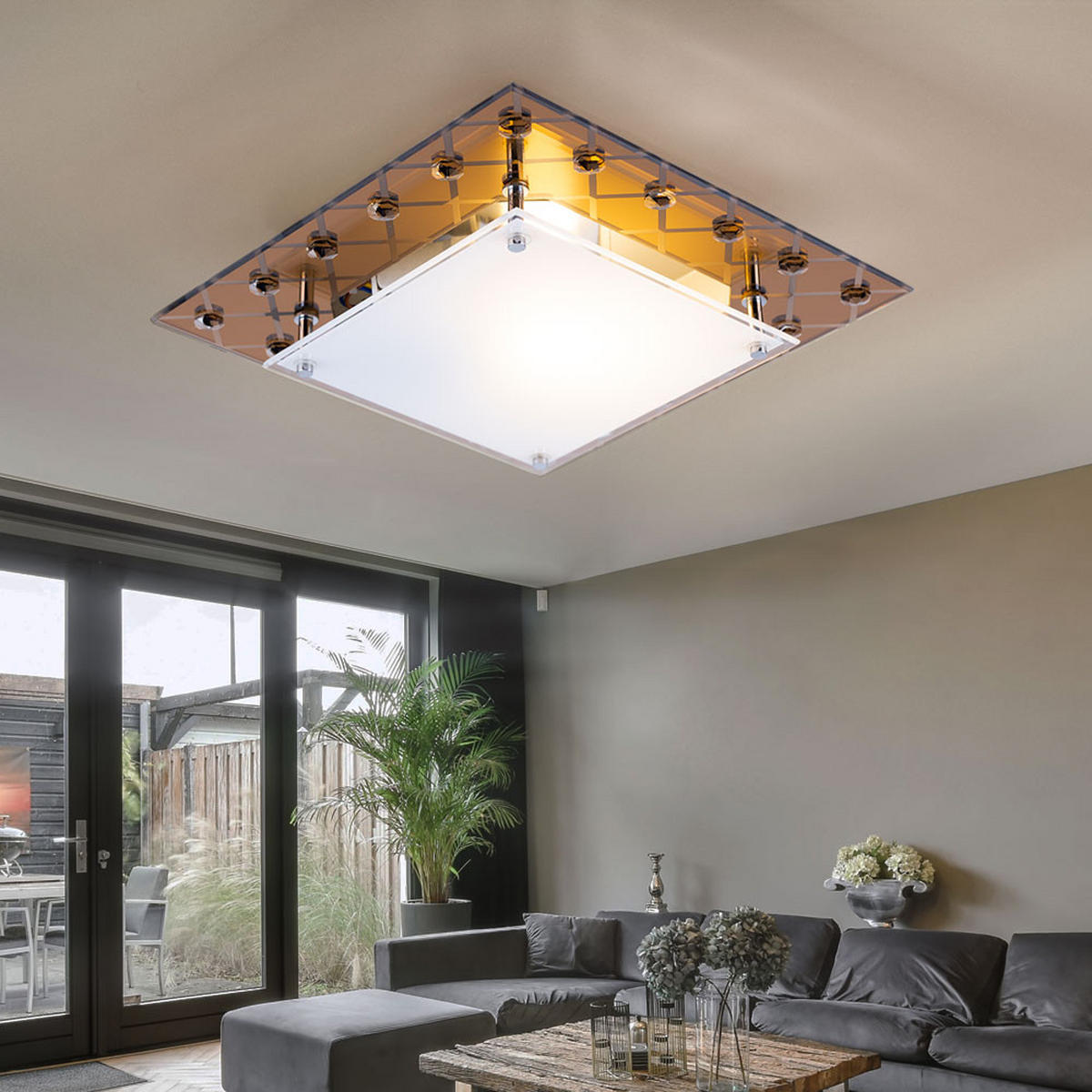LED DECKENLEUCHTE Metall Kupfer Kristalloptik Glas - Kupferfarben, Glas (26/26/8.5cm) - Esto