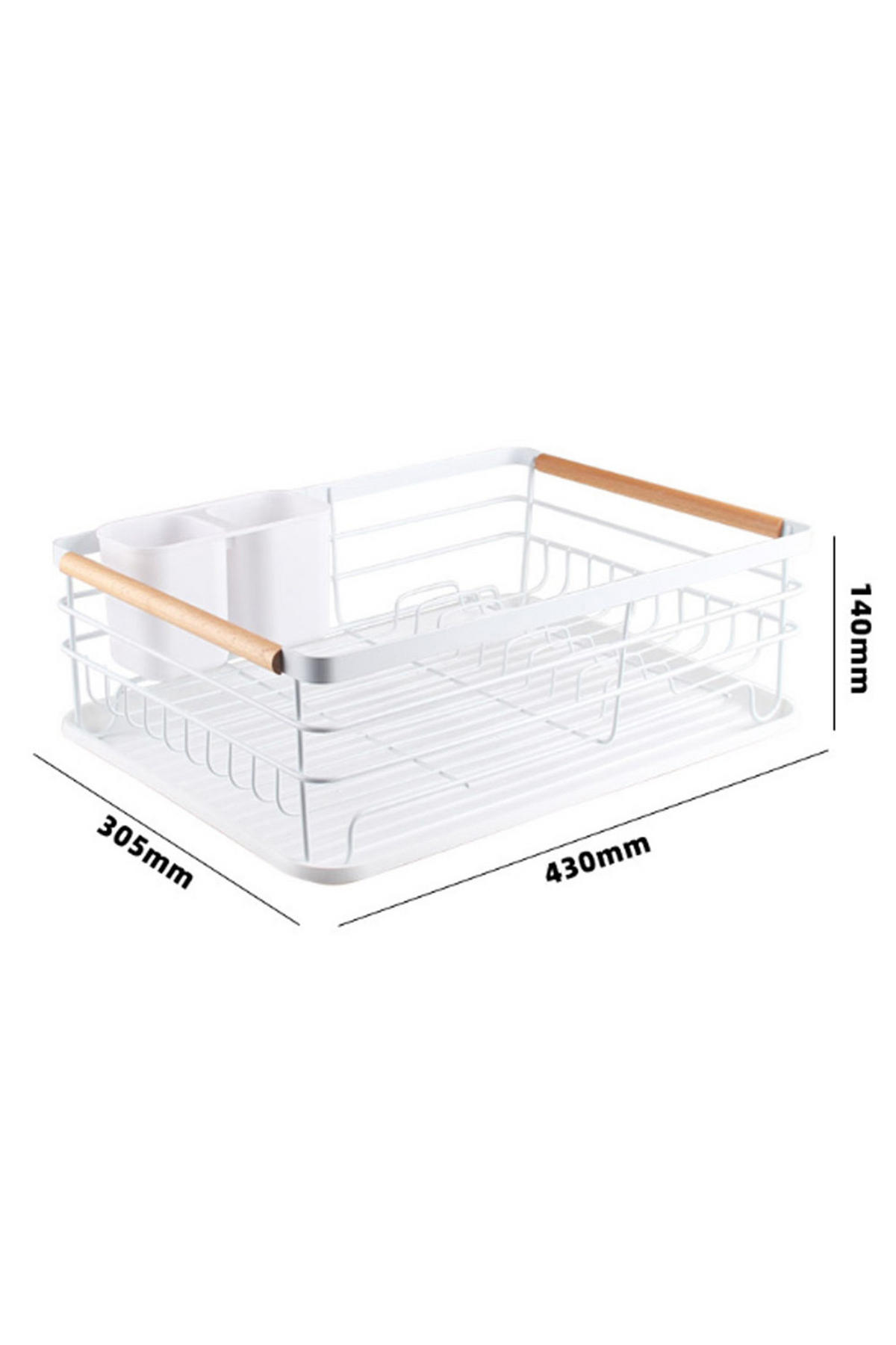 GESCHIRRABTROPFGESTELL in Weiß aus Kohlenstoffstahl PP Holz mit Holzgriff Einfache Reinigung Saubere Arbeitsplatte 43 x 30,5 x 14 cm - Weiß, Metall (43/14/30.5cm) - Livingandhome