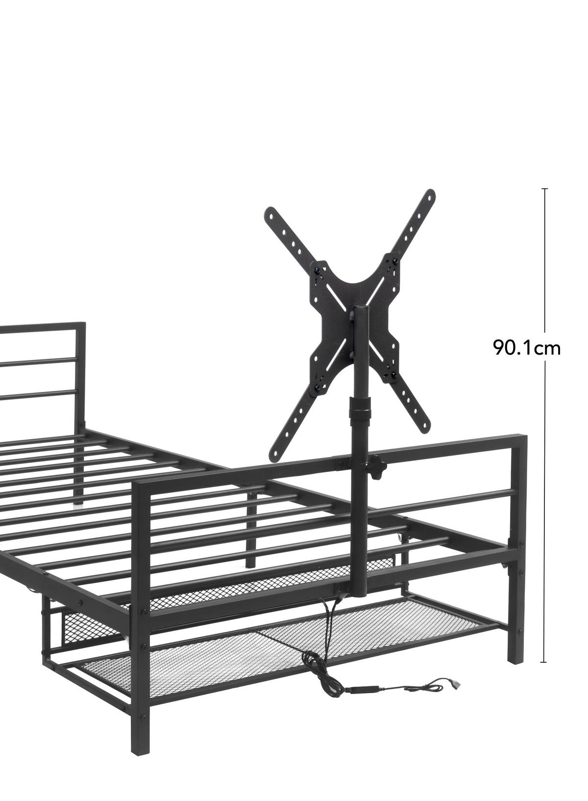 METALLBETT 90/200 cm DE-03488, mit verstellbarer Halterung, LED-Beleuchtung und Aufbewahrungskörben, in Schwarz - Schwarz, Metall (90/200cm) - ComfortXL
