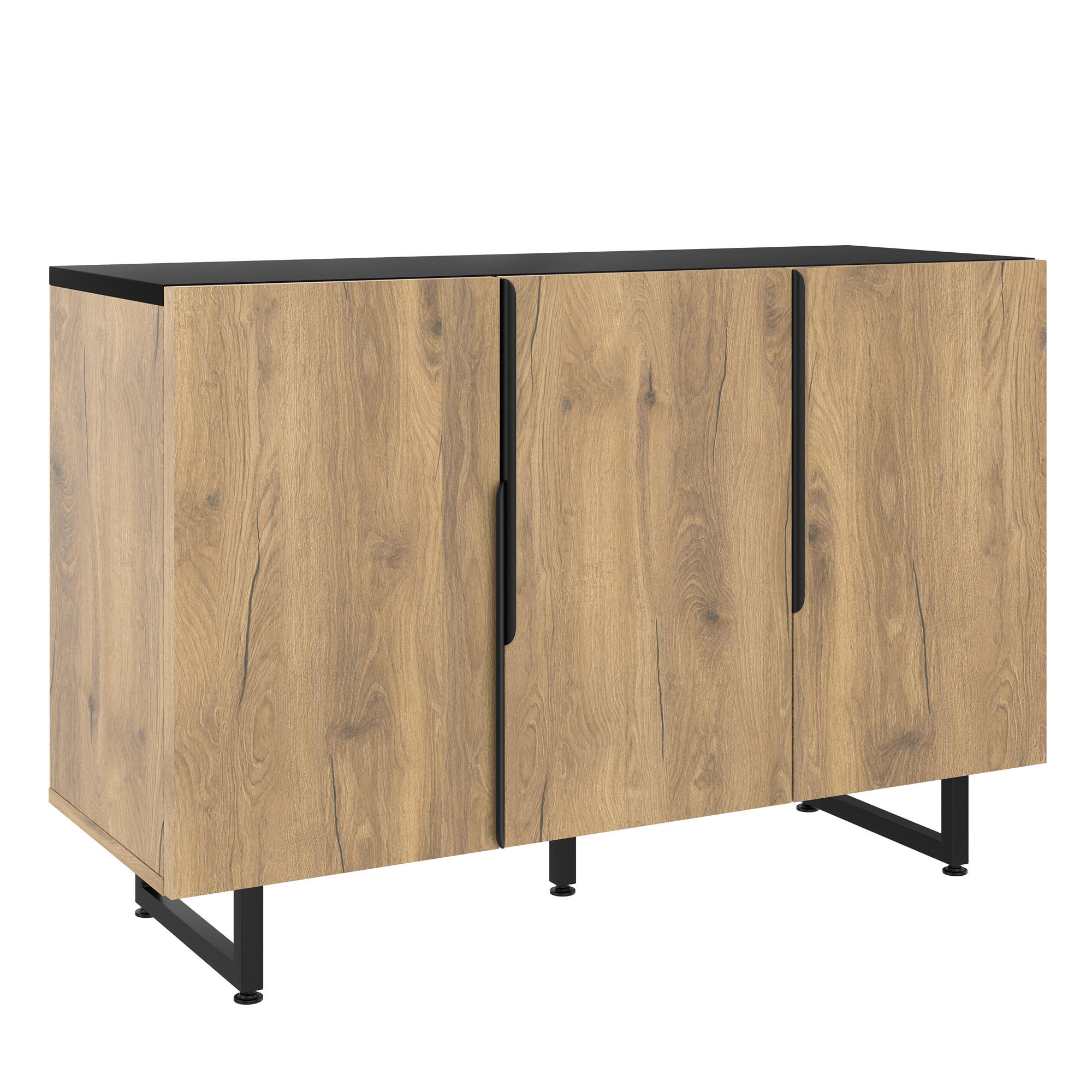 SIDEBOARD mit LED-Beleuchtung - Verstellbare Regalböden, justierbare Füße und freistehende Konstruktion - Natur - Naturfarben, Holz/Holzwerkstoff (38/80/120cm) - KOMHTOM