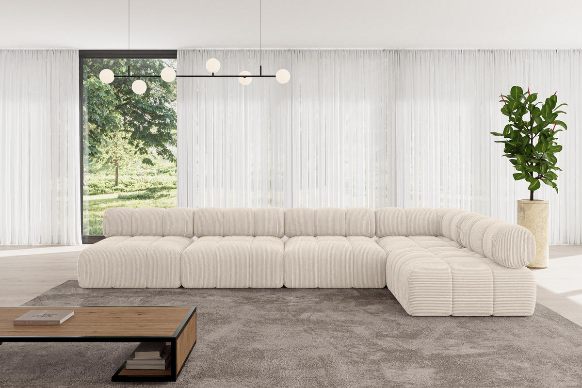 ECKSOFA modulares Sofa Samaro-L3 - 380x190x70 cm Beige Cord - Beige, Holzwerkstoff/Textil (380/190cm) - ALTDECOR