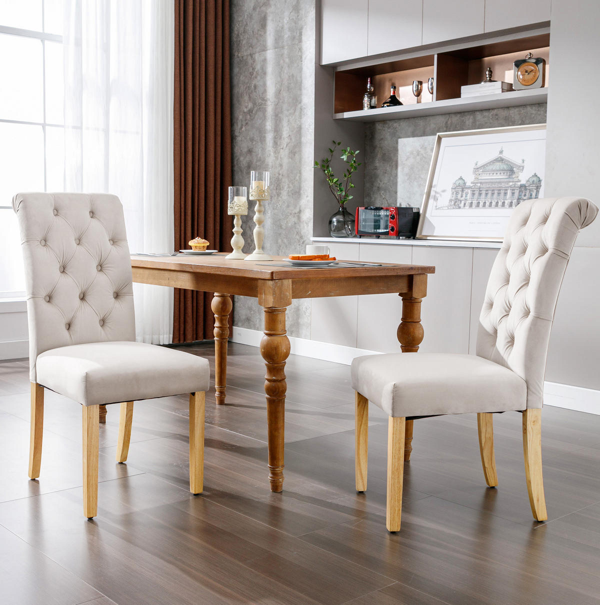 ESSZIMMERSTUHL 6er-Set Samt mit Eichenbeinen Beige - Beige, Holz (43/100/63.2cm) - Meubliv