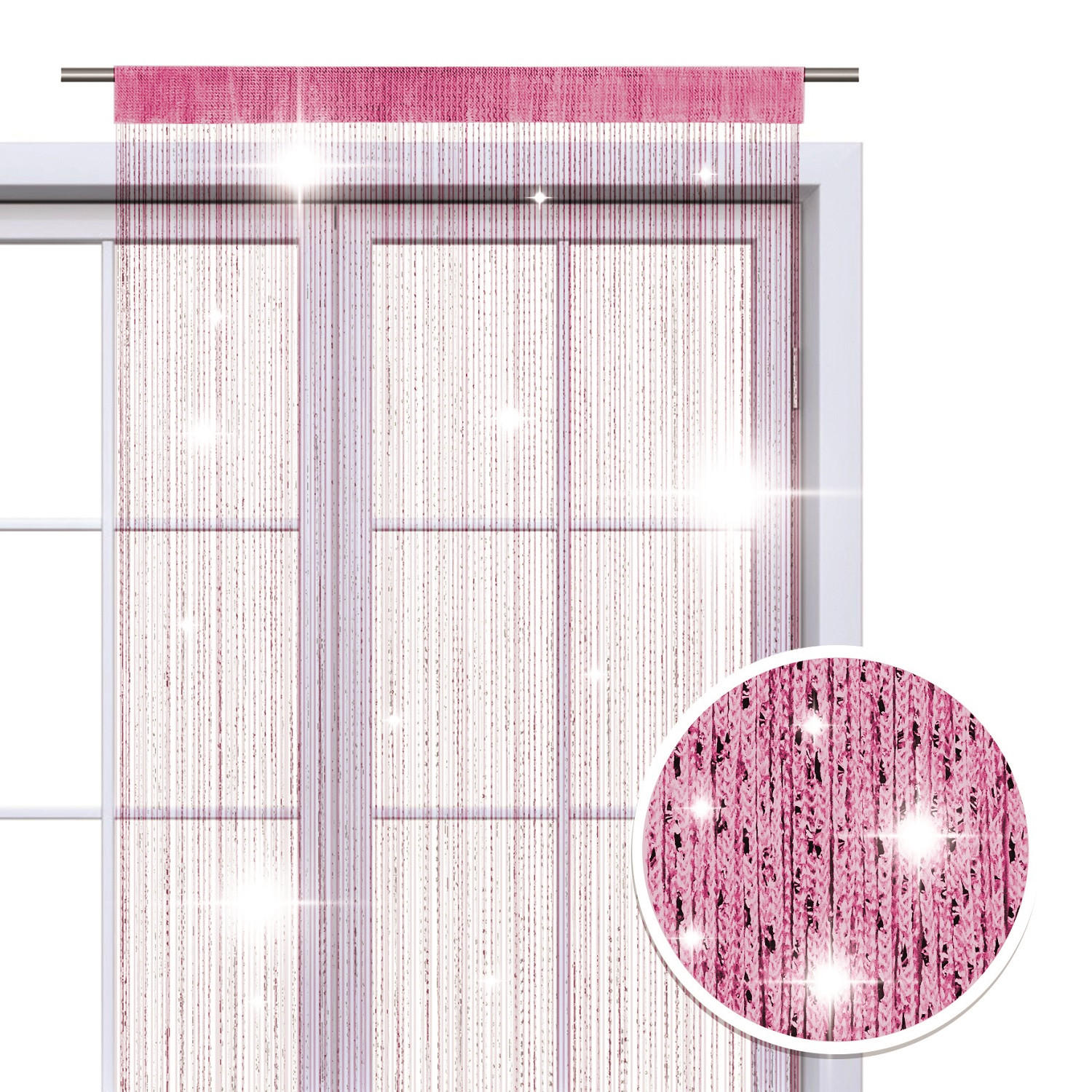 FADENVORHANG Lurex pink/silber 245/90 cm Glitzer-Effekt Stangendurchzug kürzbar - Pink, Textil (90/245/1cm) - wometo