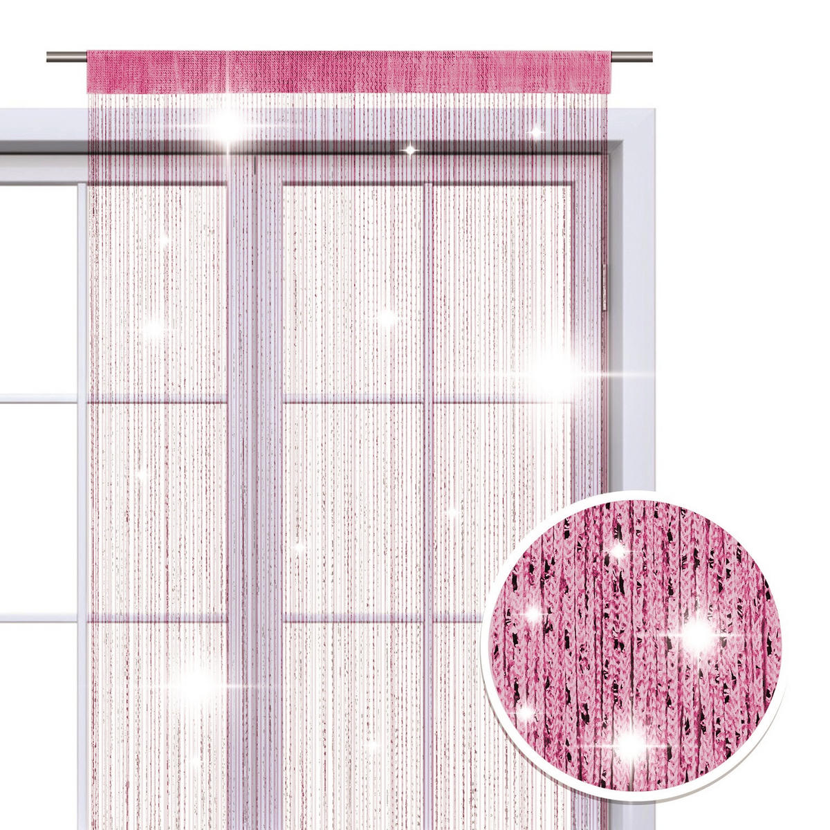 FADENVORHANG Lurex pink/silber 245/90 cm Glitzer-Effekt Stangendurchzug kürzbar - Pink, Textil (90/245/1cm) - wometo