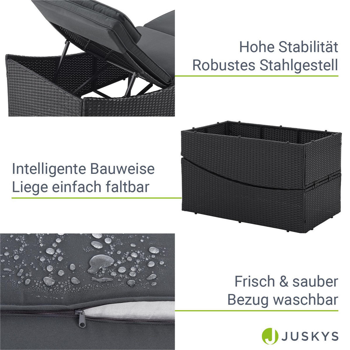 SONNENLIEGE Lamia schwarz faltbar - Schwarz, Kunststoff (60/40/200cm) - Juskys