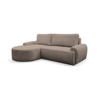 ECKSOFA Dream Cord in L-Form mit Schlaffunktion und Bettkasten, Farbe: Braun, Cordstoff, Ottomane Links - Braun, Textil (136/260cm) - VENASI MÖBEL
