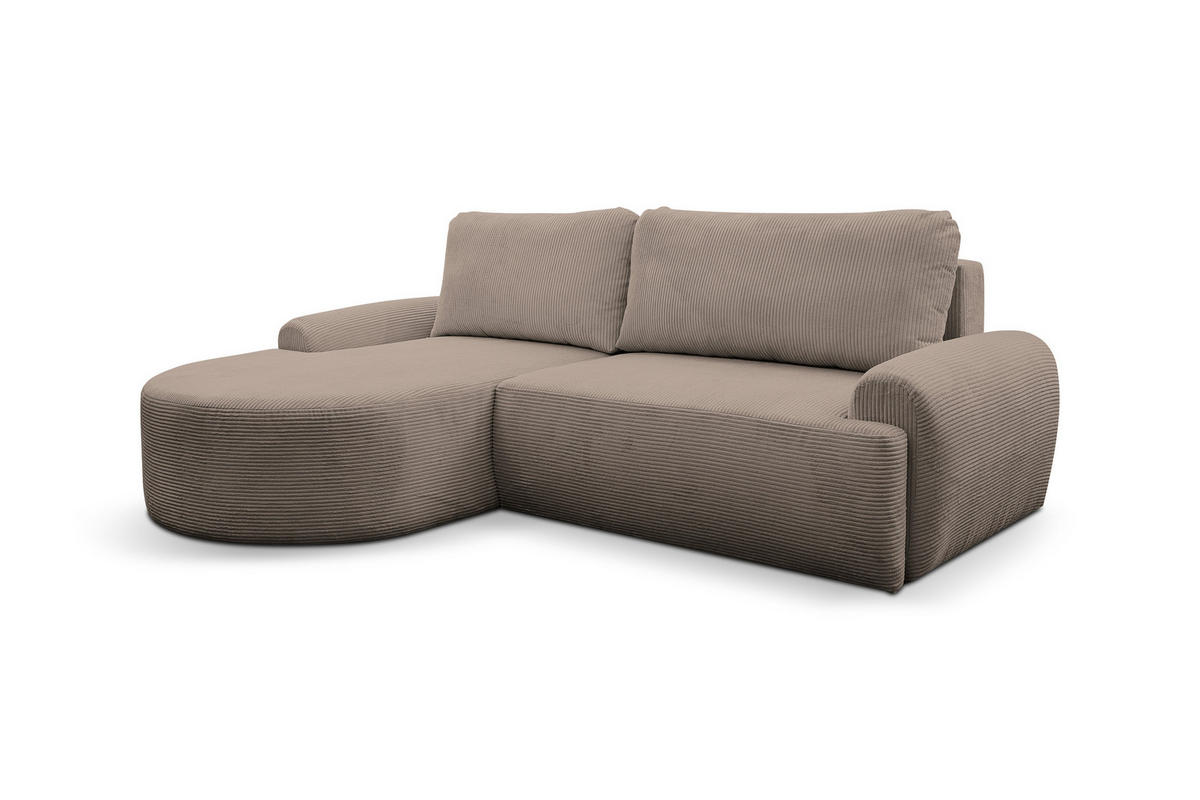ECKSOFA Dream Cord in L-Form mit Schlaffunktion und Bettkasten, Farbe: Braun, Cordstoff, Ottomane Links - Braun, Textil (136/260cm) - VENASI MÖBEL