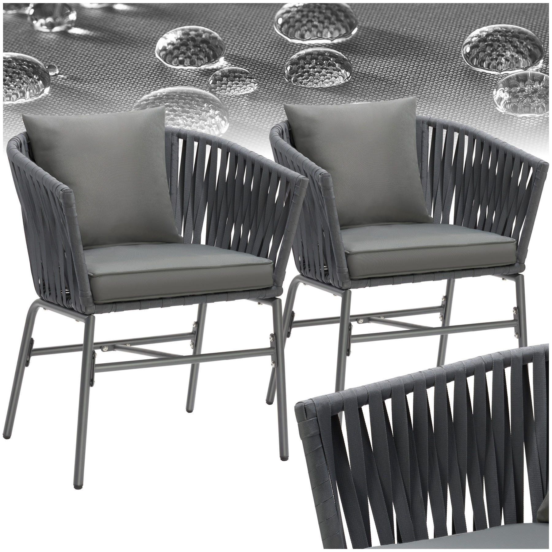 STUHLSET Valeiras,60 x 61 x 77 cm,dunkelgrau/dunkelgrau - Dunkelgrau, Textil (60/77/61cm) - tectake
