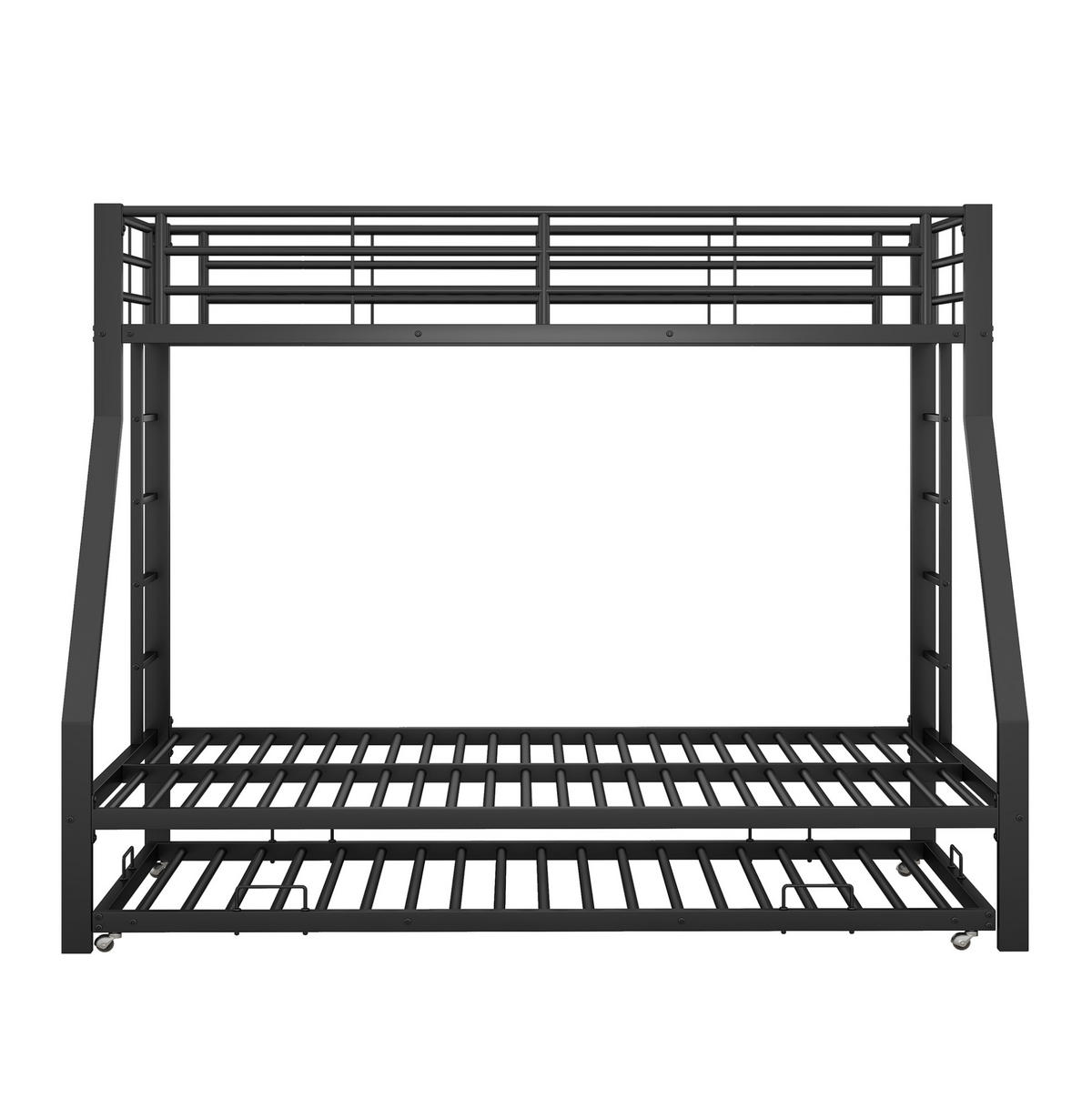 ETAGENBETT 90/200 cm aus Metall mit Ausziehbett und beidseitigen Leitern, Schwarz - Schwarz, Holzwerkstoff (90/190cm) - Redom