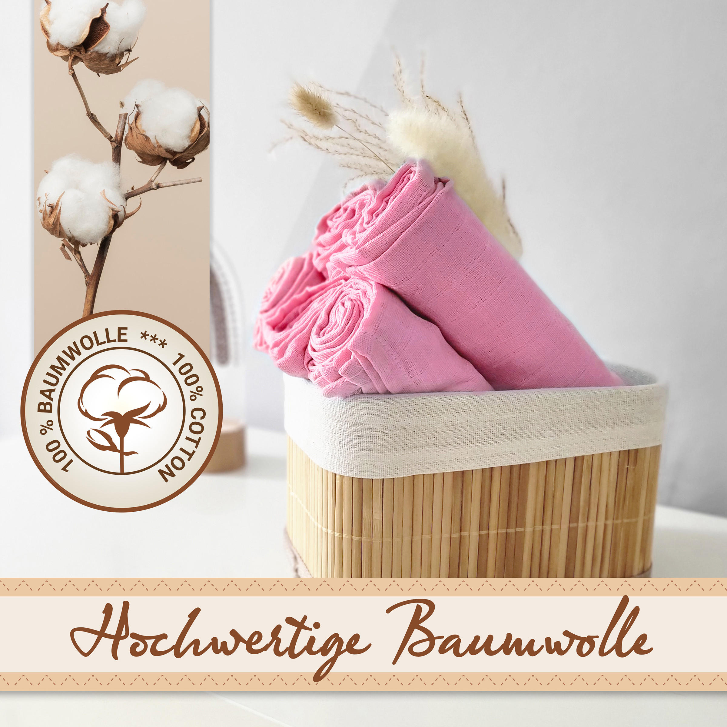 SPUCKTÜCHER, 5er-Set, 80x80 cm, 100% Baumwolle, Rosa - Rosa, Textil (80/80cm) - Zollner