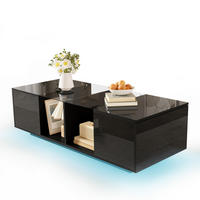 COUCHTISCH 120/50/38.5 cm schwarz aus Glas, MDF und Spanplatte mit LED-Beleuchtung - Schwarz, Holzwerkstoff (120/50/38.5cm) - OKMYHOME
