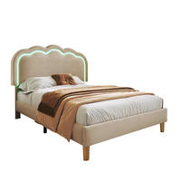 POLSTERBETT 90/190 cm Beige aus Leinen mit LED-Kopfteil - Beige, Textil (90/200cm) - OKMYHOME