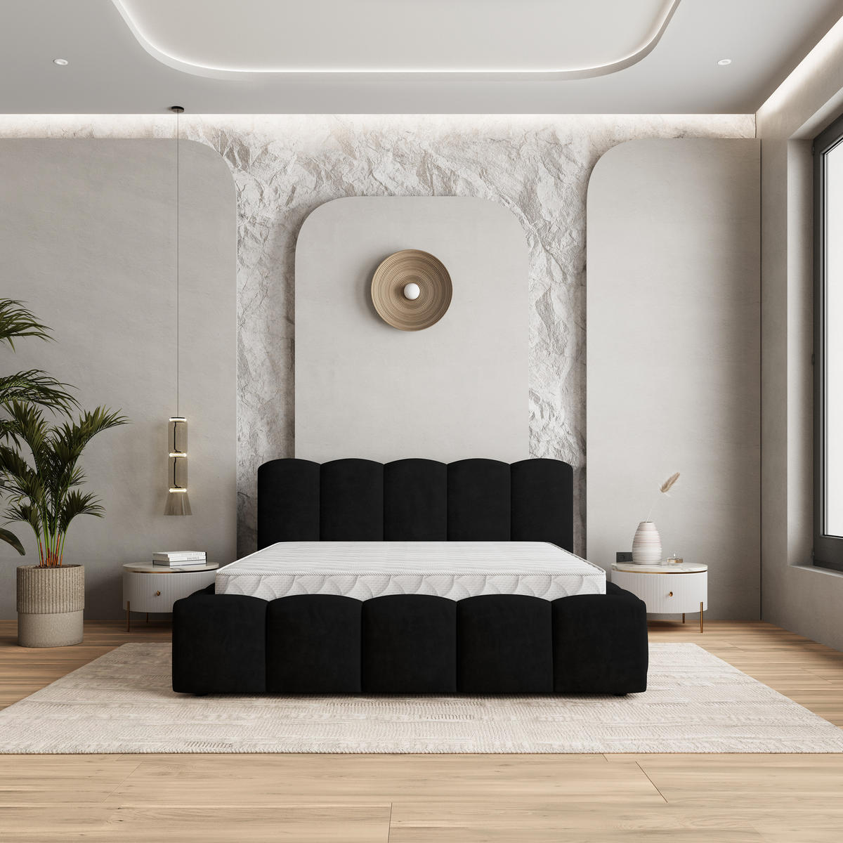 POLSTERBETT FALINA K 120x200 cm mit Bettkästen - Schwarz - Schwarz, Holz/Textil - MASSENO