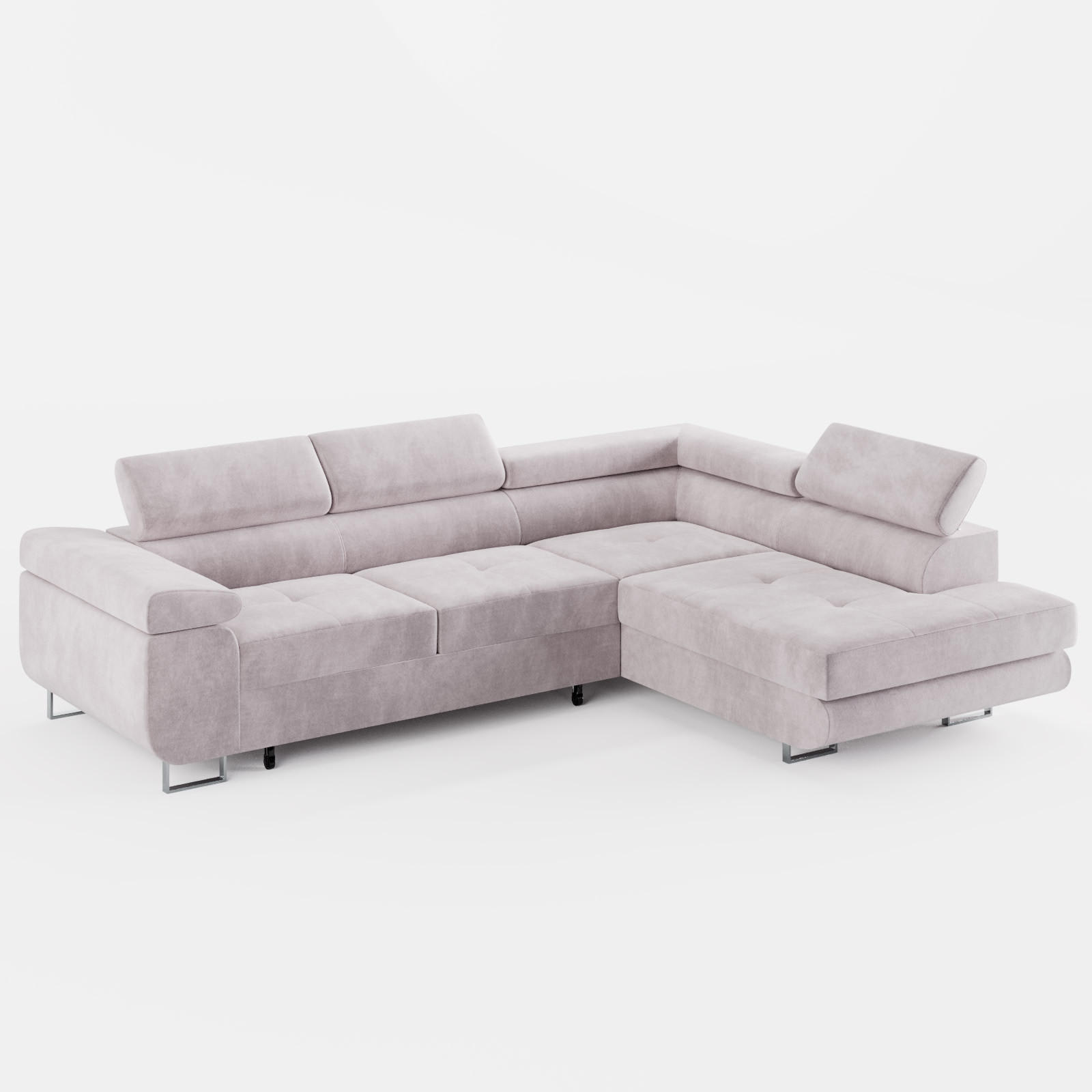 ECKSOFA VEMO EDGE Rechts Hellrosa Velour-Stoff mit Bettkasten und Schlaffunktion - Pink, Textil (270/200cm) - Barchello