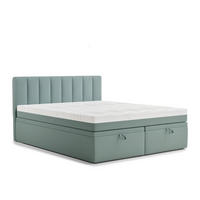 BOXBETT 200/200 cm Lovage S, in Türkis, Matratze, gepolstertes Kopfteil, Bettkasten, H3 = fest - Türkis/Schwarz, Holz/Holzwerkstoff (200/200cm) - Maison de Reve