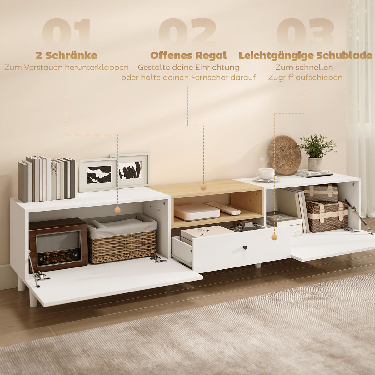 TV-SCHRANK für Fernseher bis zu 90 Zoll Weiß - Multicolor/Schwarz, Holzwerkstoff/Metall (35/45/200cm) - HOMCOM