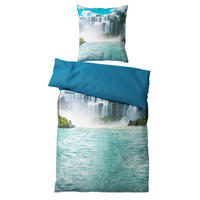 BETTWÄSCHE 2-teilig Wasserfall - Blau, Naturmaterialien (135/200cm) - Sanilo