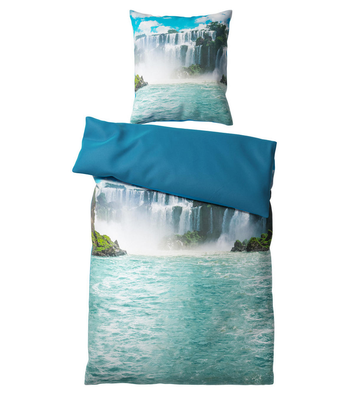 BETTWÄSCHE 2-teilig Wasserfall - Blau, Naturmaterialien (135/200cm) - Sanilo