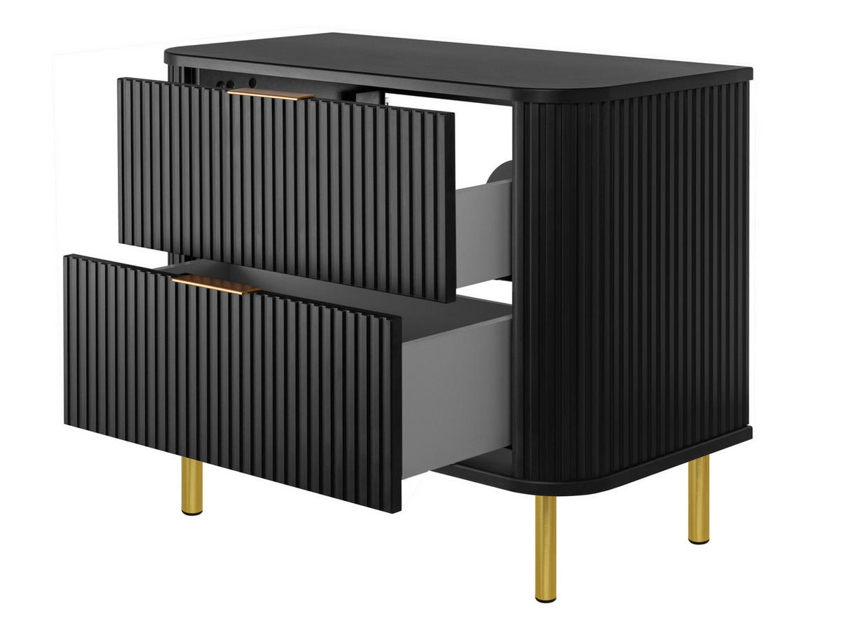 BADEZIMMERSCHRANK : Farbe Schwarz, Griff gold, Füße gold, 80 x 41,5 x 66,7 cm - Goldfarben/Schwarz, Holzwerkstoff (80/66.7/41.5cm) - 3XE LIVING