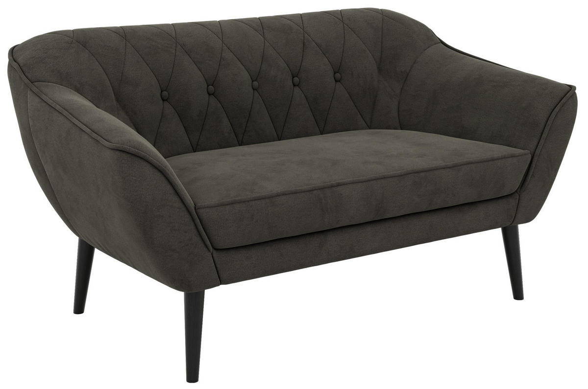 2-SITZER-SOFA PIRS - Dunkelgrau Velvet - Schwarze Beine - Dunkelgrau/Schwarz, Holzwerkstoff/Textil (140/75/74cm) - MKS