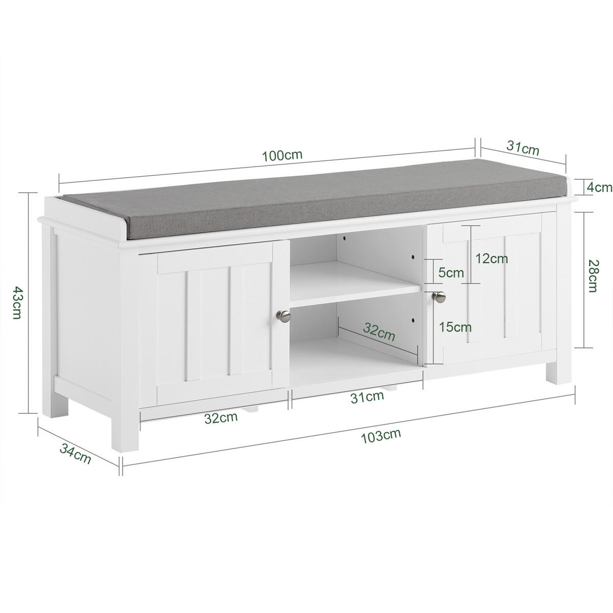 SCHUHBANK Weiß - Weiß, Holzwerkstoff (105/43/35cm) - SoBuy