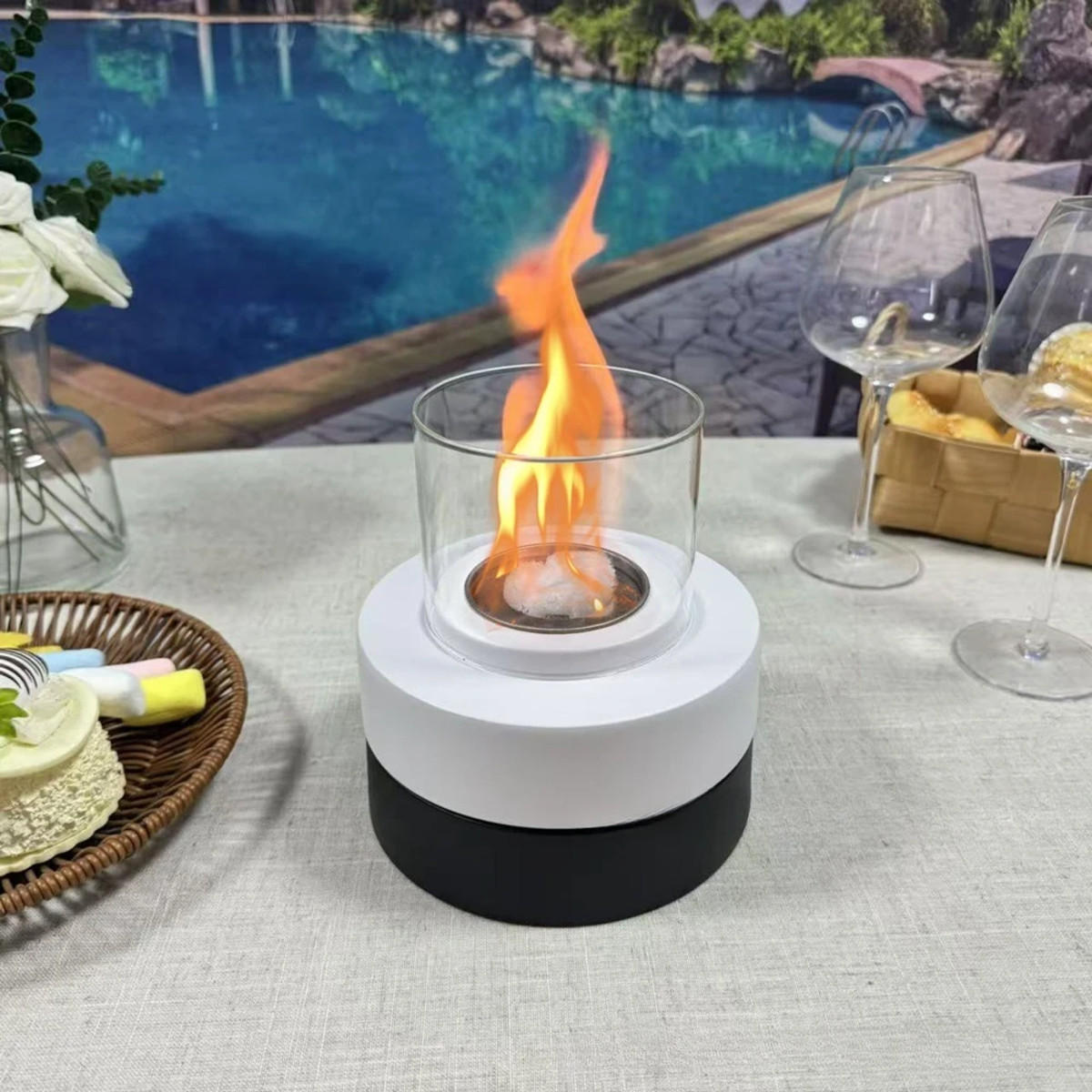 BIOETHANOL-KAMIN Weiß 15.2/15.2/16.3 cm - Schwarz, Metall (15.2/16.3/15.2cm) - Authentics