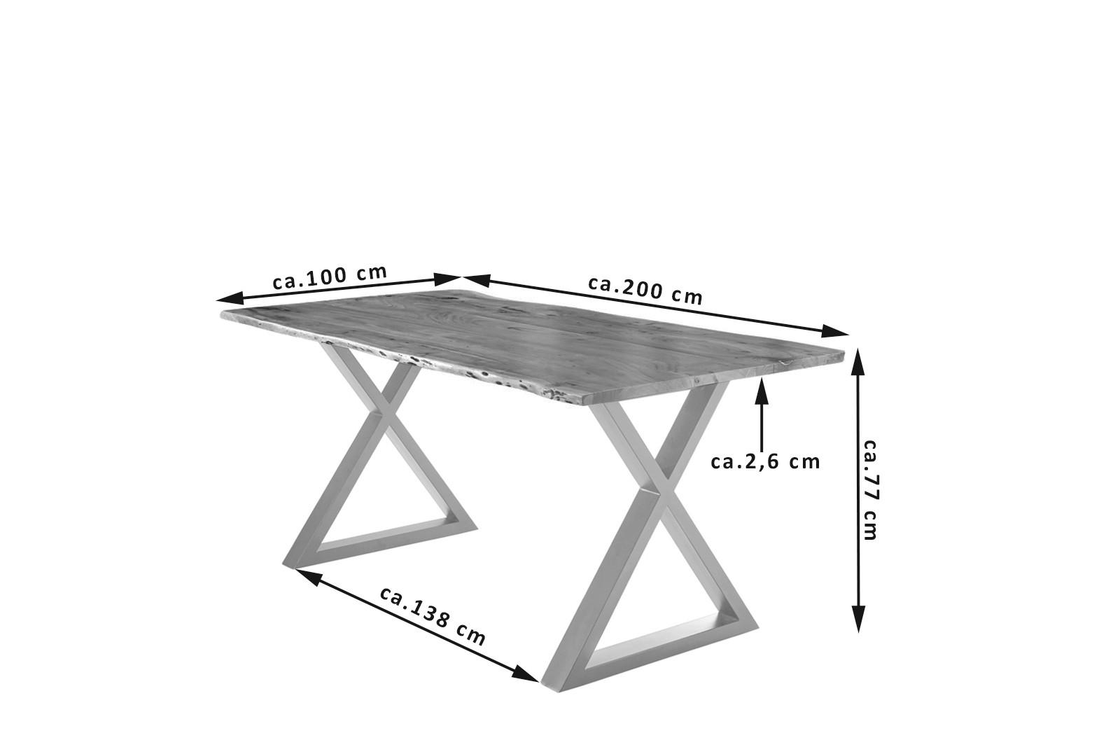 ESSTISCH LUBIN - Silberfarben/Braun, Holz/Metall (100/200/77cm) - SAM