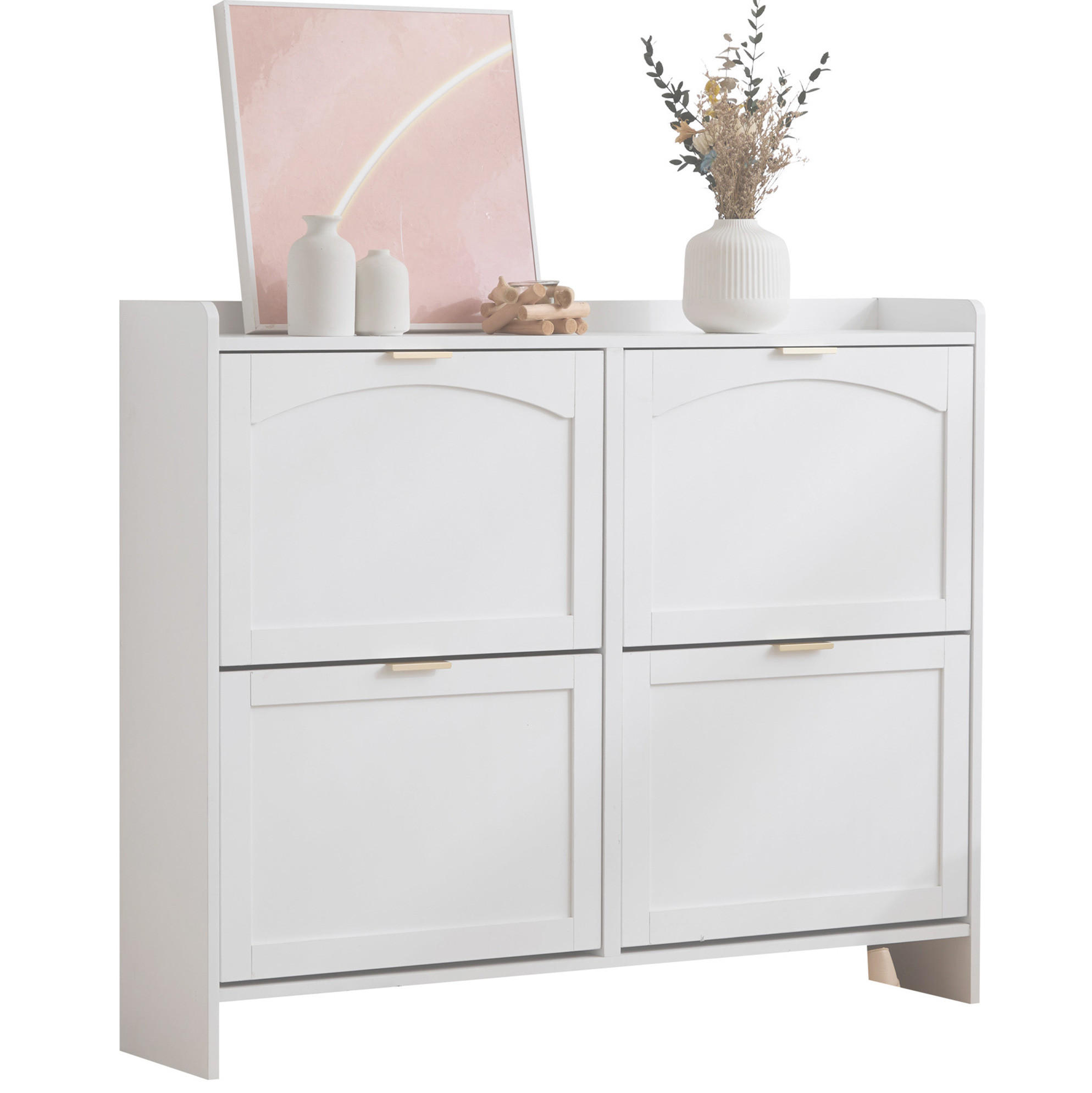 SCHUHSCHRANK 110/24/90 cm mit 4 Klappenfächern, verstellbaren Einlegeböden und offener Ablage, Weiß - Weiß, Holzwerkstoff (110/90/24cm) - Redom