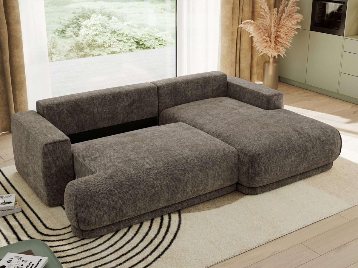 ECKSCHLAFSOFA RINA L Braun Schenille grob gewebt - rechts - Schwarz/Braun, Kunststoff/Textil (170/267cm) - MKS