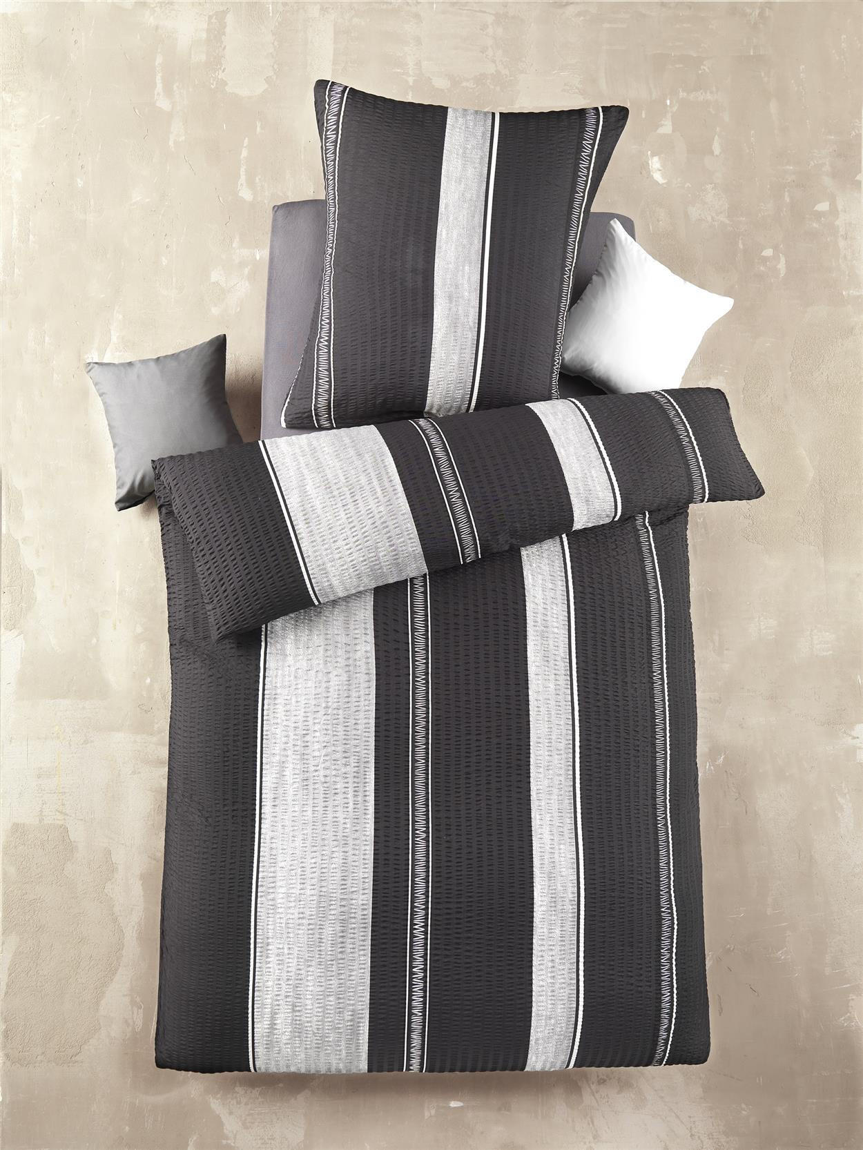 SEERSUCKER-BETTWÄSCHE 135x200 Streifen Sommer Bettbezug Bügelfrei aus 100% Polyester, Bettbezüge Schwarz Silber gestreift - Silberfarben, Textil (135/200cm) - Carpe Sonno