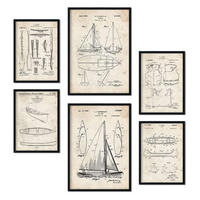 POSTER Set Mit 6 Plakaten Mit Boot Patenten Im Vintage Stil A3 & A4 Schwarzer Rahmen - Schwarz, Papier (29/3cm) - Nacnic
