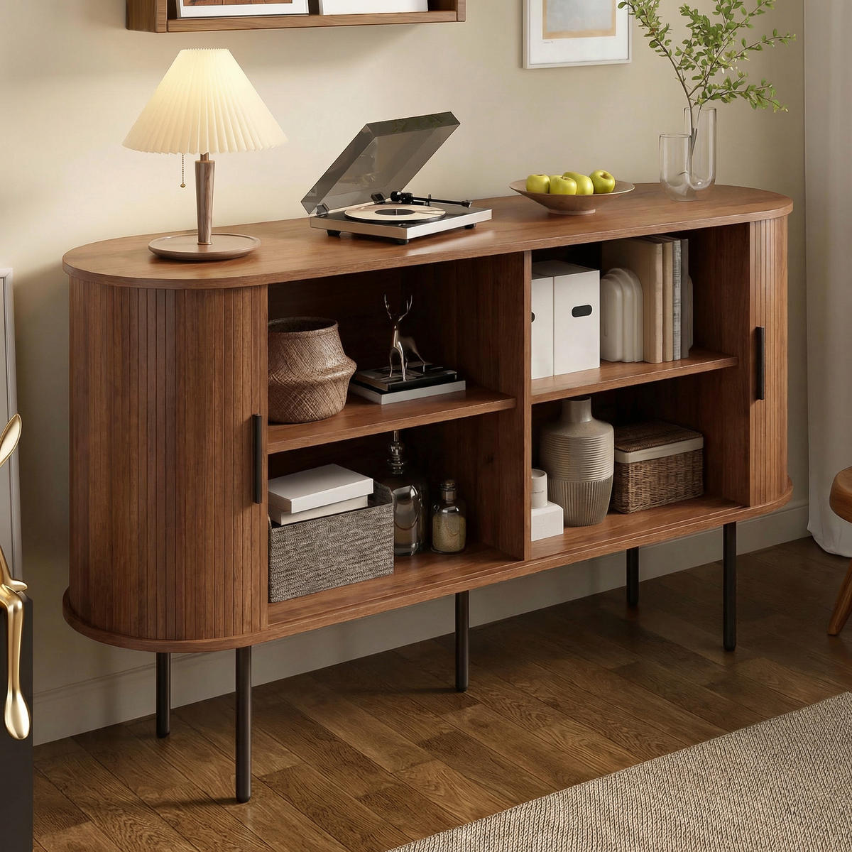 SIDEBOARD Rolljalousie MDF Metallbeine Stauraum modern - Walnussfarben, Holzwerkstoff (40/78/140cm) - FLIEKS