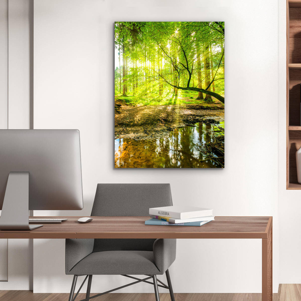 METALLBILD Wald - Landschaft - Wasser - Bäume - Sonne - Grün - Natur 60x80 cm - Grün, Metall (60/80cm) - MuchoWow