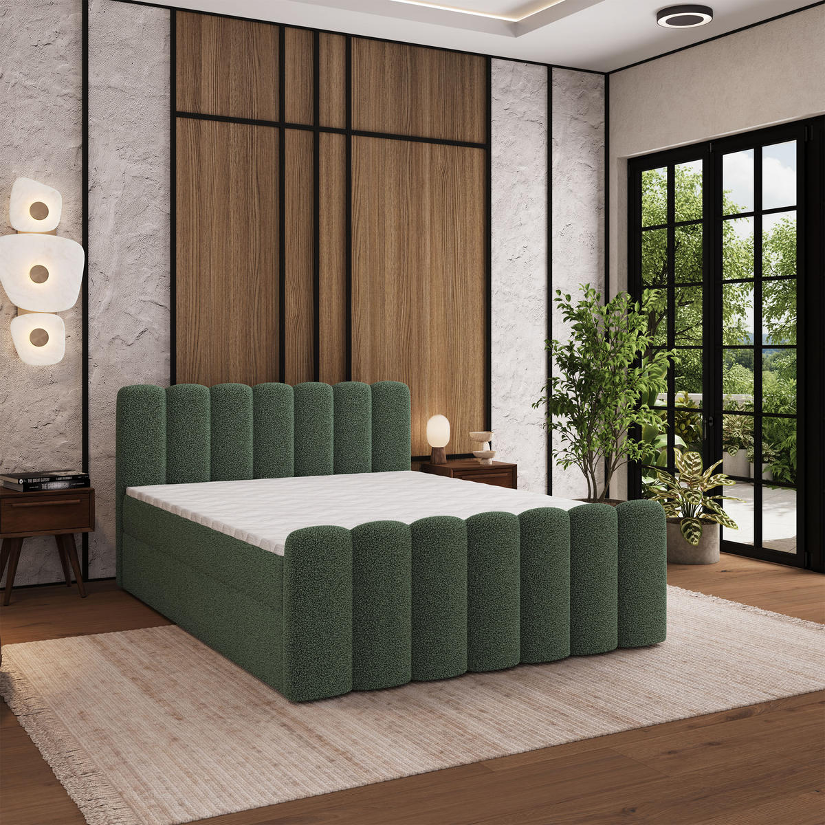 BOXBETT CELLA 160x200 cm mit Matratze und Topper - Grün - Grün, Holz (160/200cm) - MASSENO