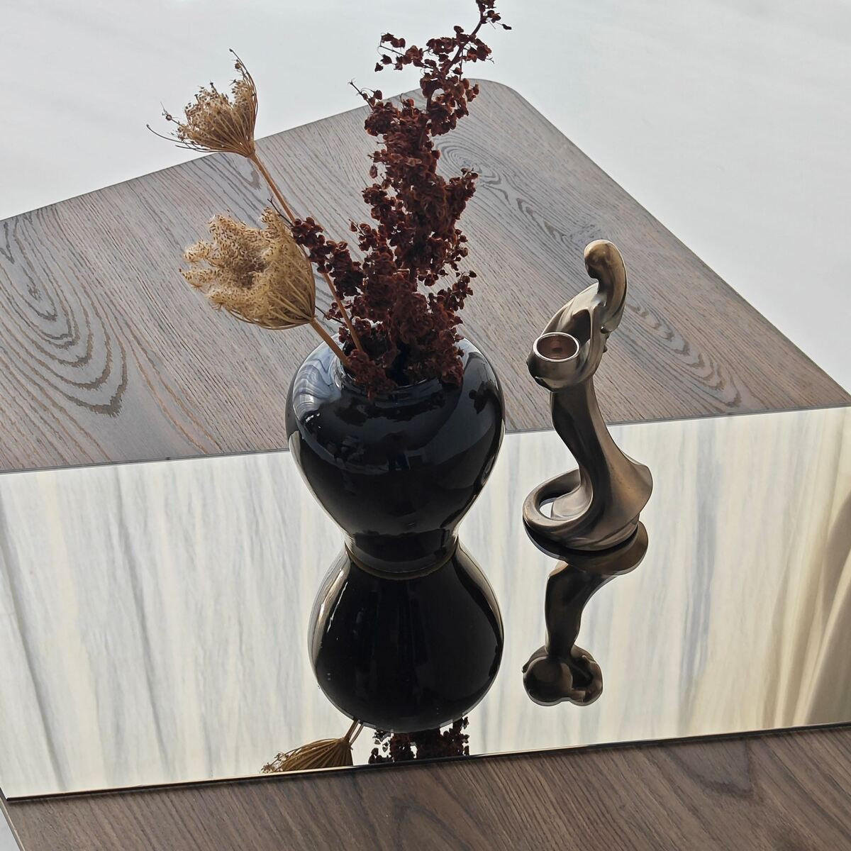 COUCHTISCH mit rechteckiger Spiegelplatte 100/60/40 cm - Naturfarben, Holzwerkstoff (100/60/40cm) - Calicosy