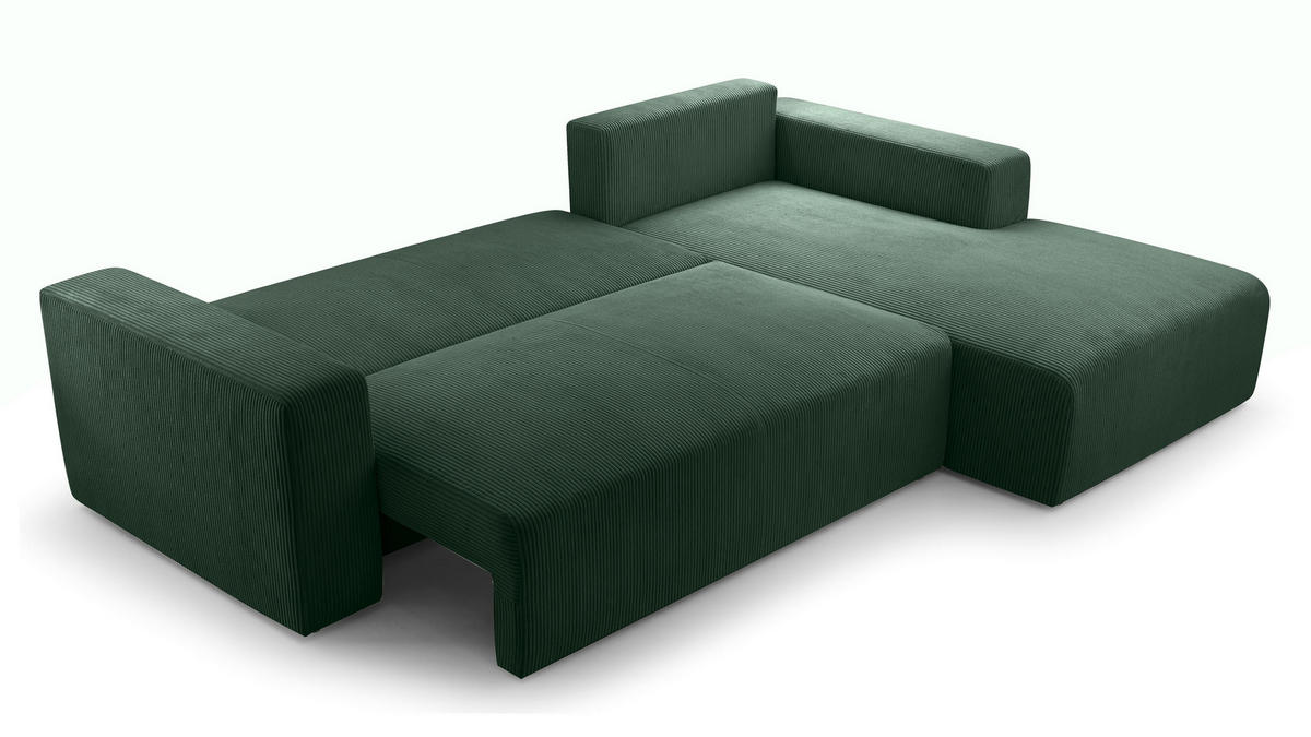 ECKSOFA L Form Catea Dunkelgrün 279/145/84 cm Rechts mit Schlaffunktion - Schwarz/Grün, Kunststoff/Textil (279/145cm) - AX Living