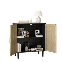 SIDEBOARD in Schwarz mit zwei Rattan-Türen für Wohnzimmer, Esszimmer und Diele, B80/T40/H88 cm - Schwarz/Naturfarben, Holzwerkstoff (80/88/40cm) - STILVORA