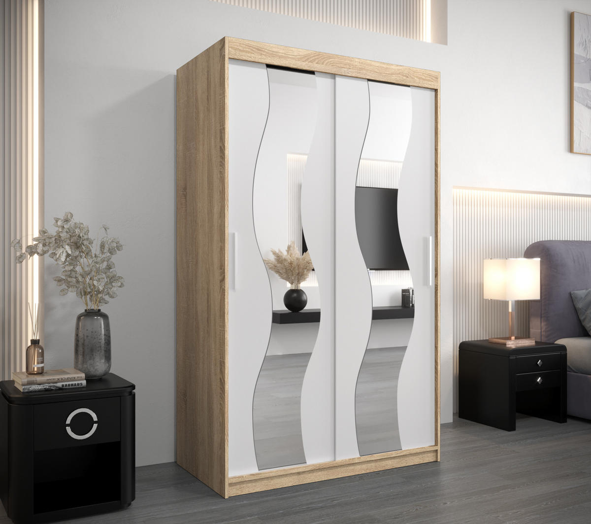 SCHWEBETÜRENSCHRANK 200/120/62 2-türig - Silberfarben/Weiß, Holz/Kunststoff (120/200/62cm) - Abiks Möbel