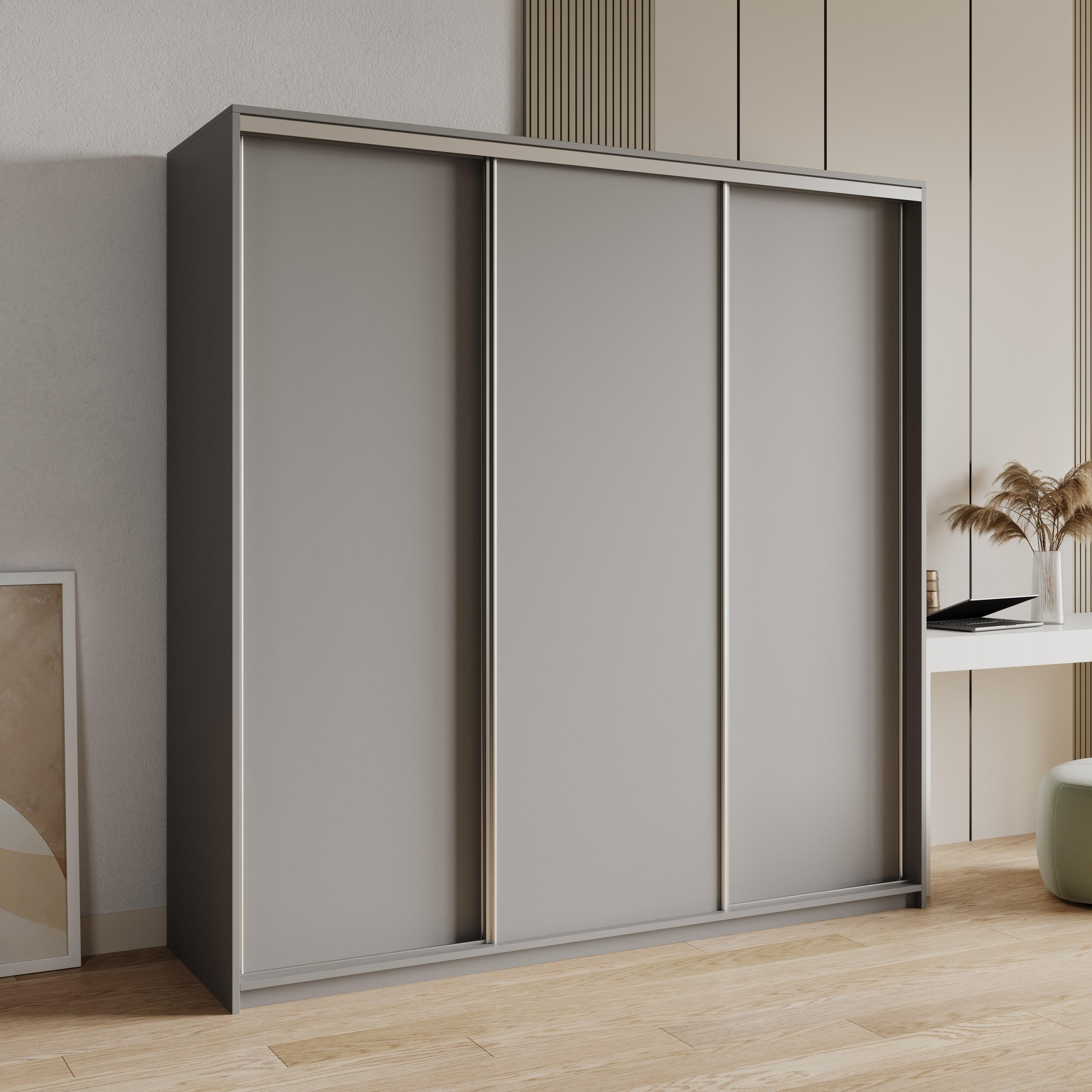 SCHWEBETÜRENSCHRANK NISSE 200/205/60 cm 3-türig Graphitfarben - Graphitfarben, Holzwerkstoff (200/205/60cm) - MASSENO