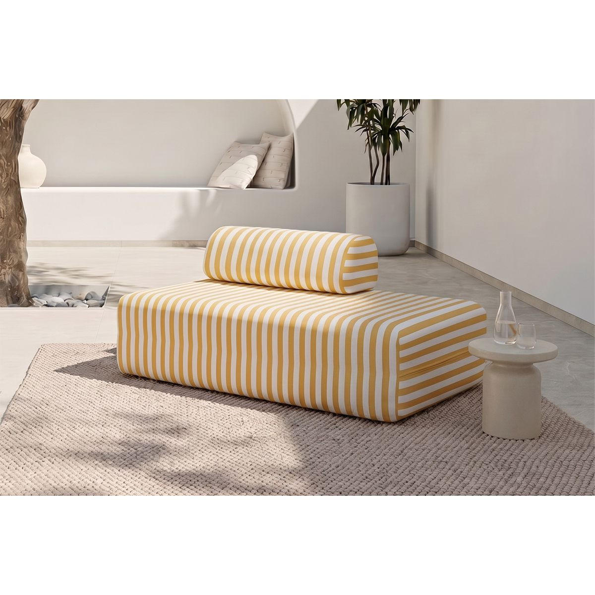 2-SITZER-GARTENSOFA mit weißen und gelben Streifen - Gelb, Textil (95/70.5/148cm)