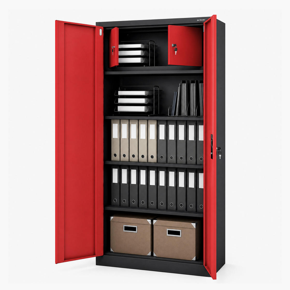METALLSCHRANK mit Stauraum TOMASZ 185x90x45 cm - Anthrazit/Rot, Metall (90/185/45cm) - Jan Nowak