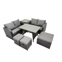 GARTENMÖBELSET mit ESSTISCH,SOFA Polyrattan 7-Sitzer - Dunkelgrau/Grau, Glas/Kunststoff - Fimous