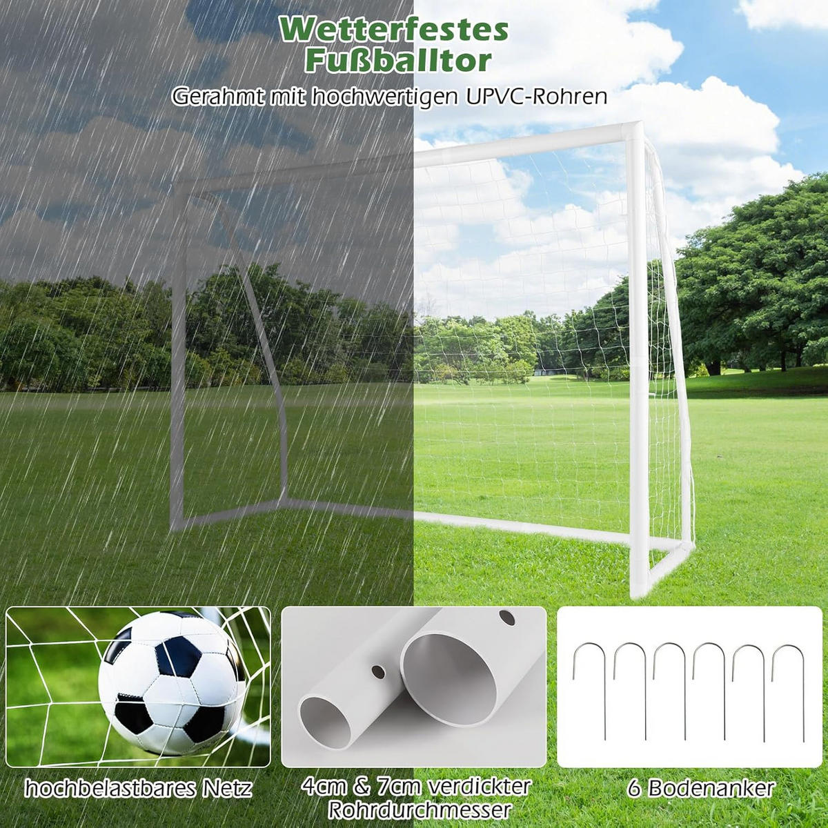 FUBBALLTOR Weiß - Weiß, Kunststoff (90/182/245cm) - COSTWAY