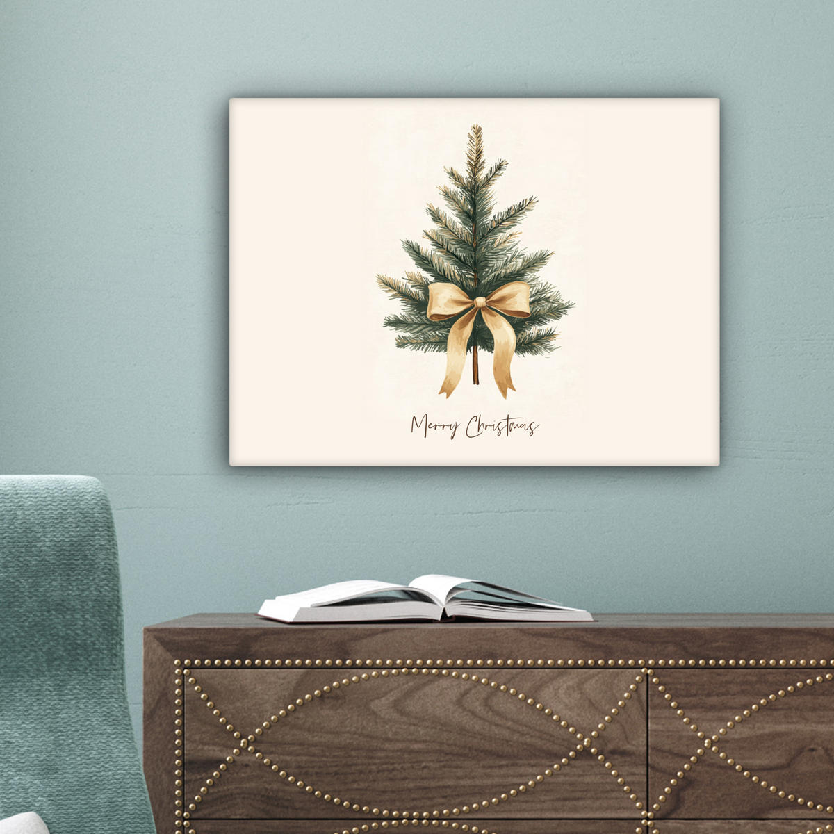 LEINWANDBILD Weihnachtsbaum - Weihnachten - Frohe Weihnachten - Beige 40x30 cm - Sandfarben, Textil (40/30cm) - MuchoWow